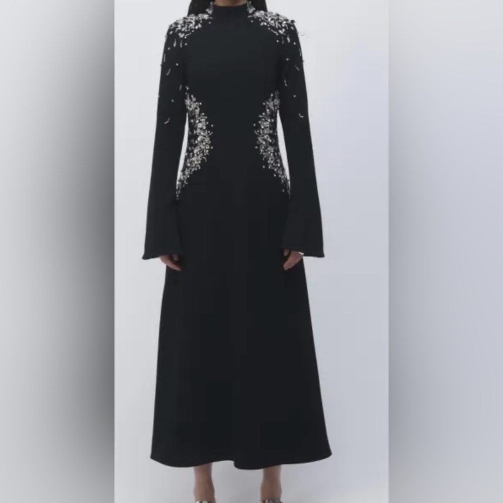 Jonathan Simkhai Odetta Black Long Sleeve Dress with Crystal Embellishments